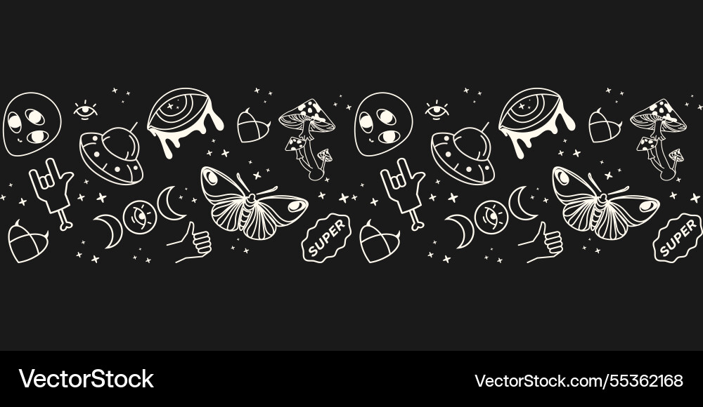 Doodle psychedelic elements seamless pattern Doodle psychedelic elements seamless pattern vector image