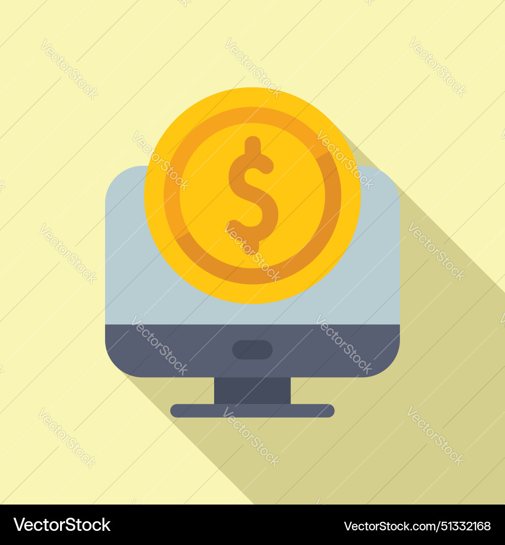 Flat design icon of a computer monitor with gold Flat design icon of a computer monitor with gold vector image
