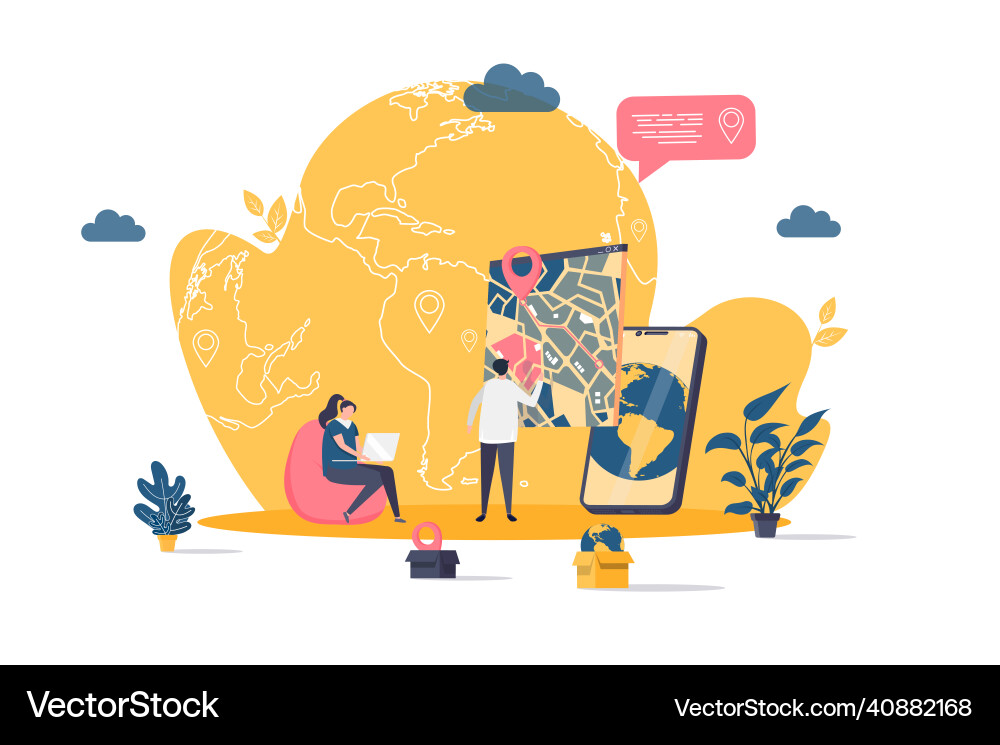 Gps navigation concept in flat style man uses vector image