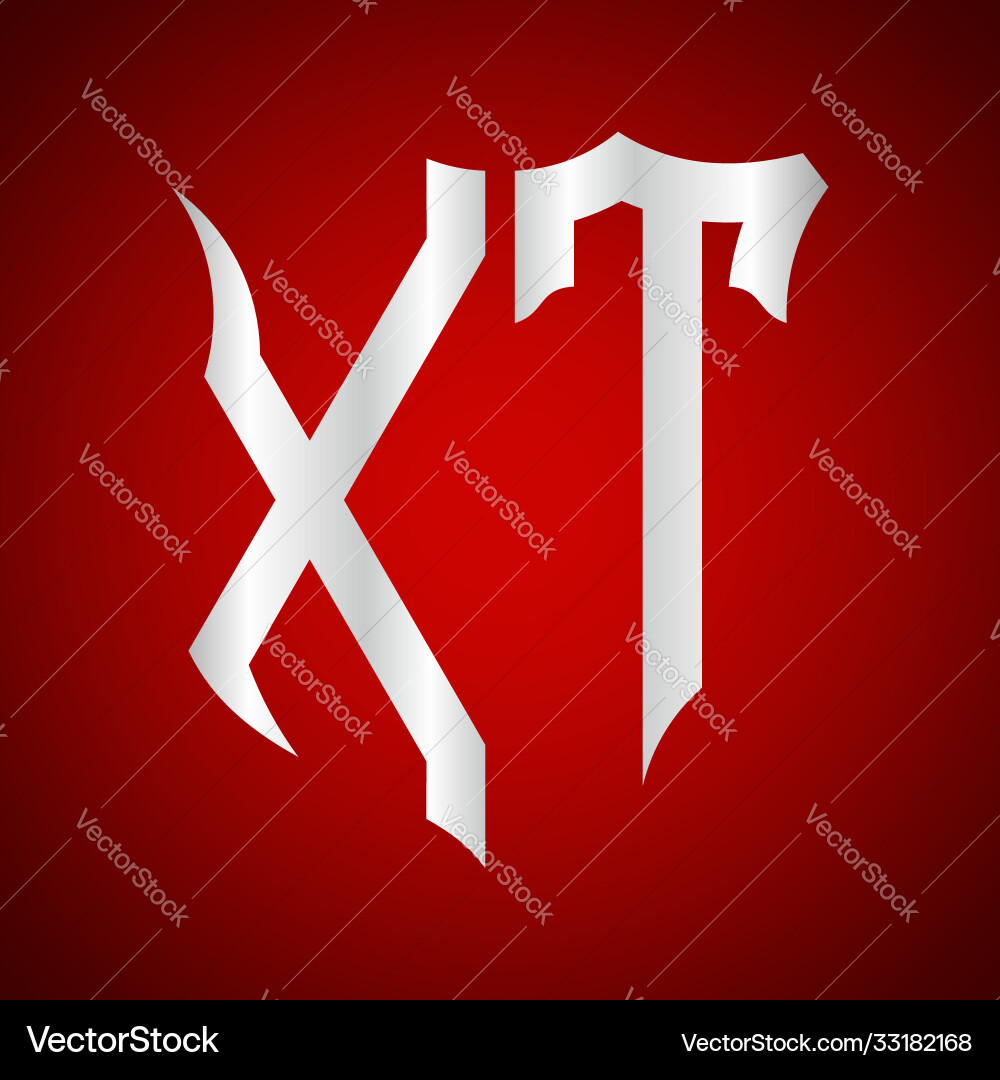 Initials x t shield shape with silver color Initials x t shield shape with silver color vector image