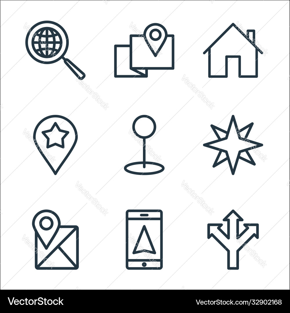 Navigation line icons linear set quality Navigation line icons linear set quality vector image