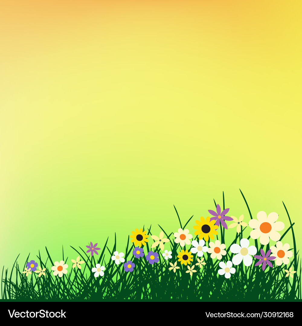 Summer flowers and grass on color backdrop Summer flowers and grass on color backdrop vector image