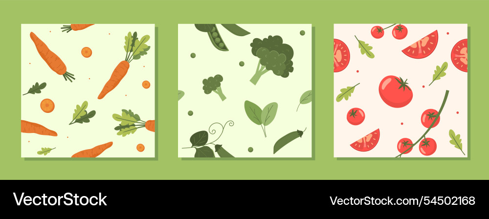 Vegetables seamless patterns set repeating design Vector Image