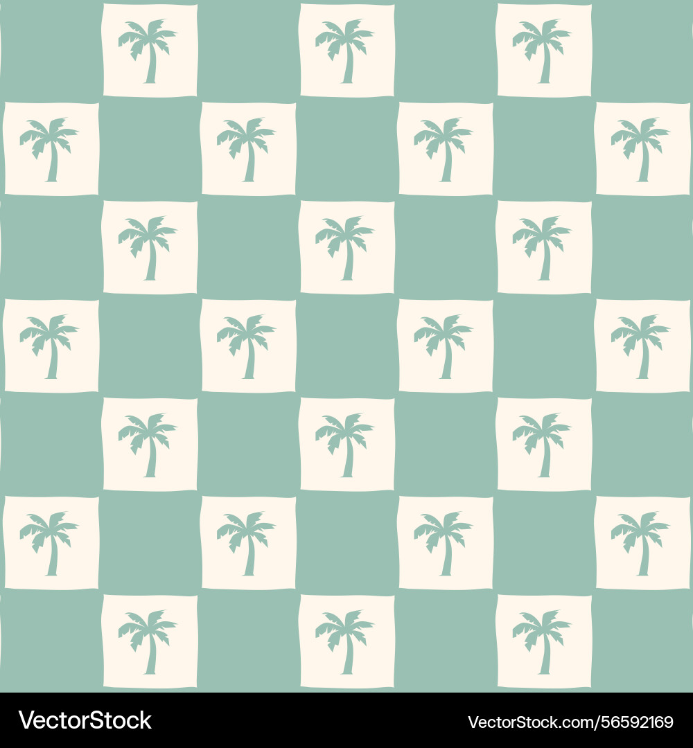 Checkered seamless groovy pattern with palm trees Checkered seamless groovy pattern with palm trees vector image