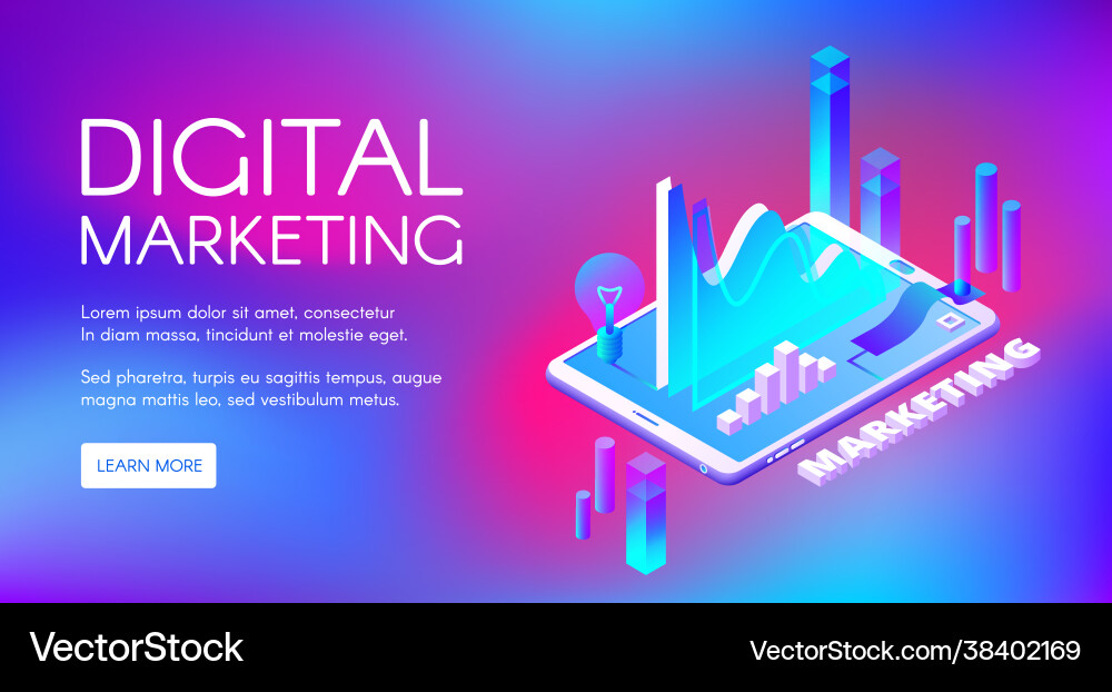 Digital marketing isometric Royalty Free Vector Image