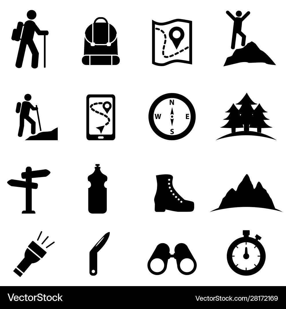 Hiking & Outdoor Recreation Icons Vector Image