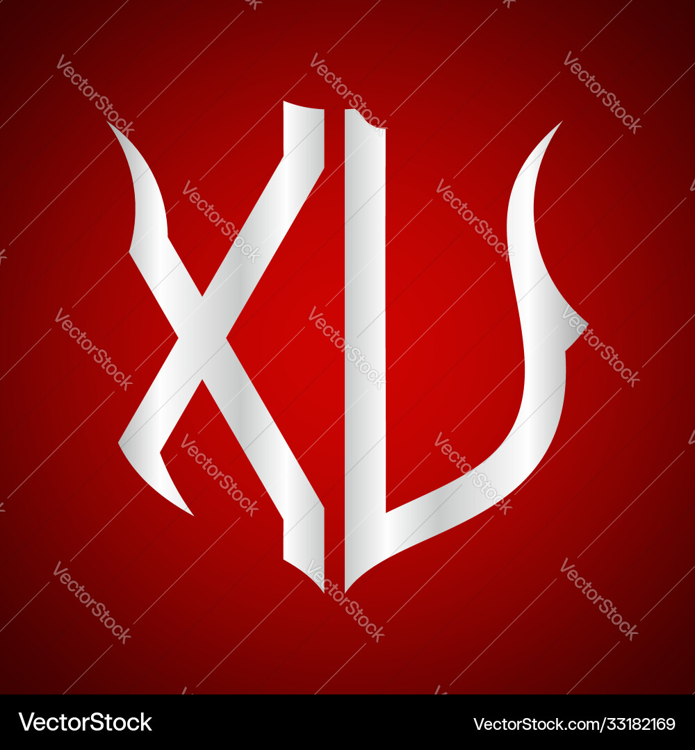 Initials x u shield shape with silver color Vector Image