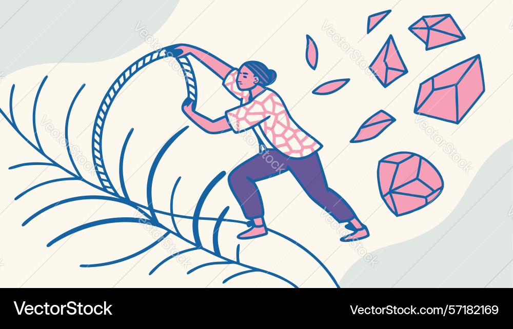 Person and abstract floating objects creative vector image