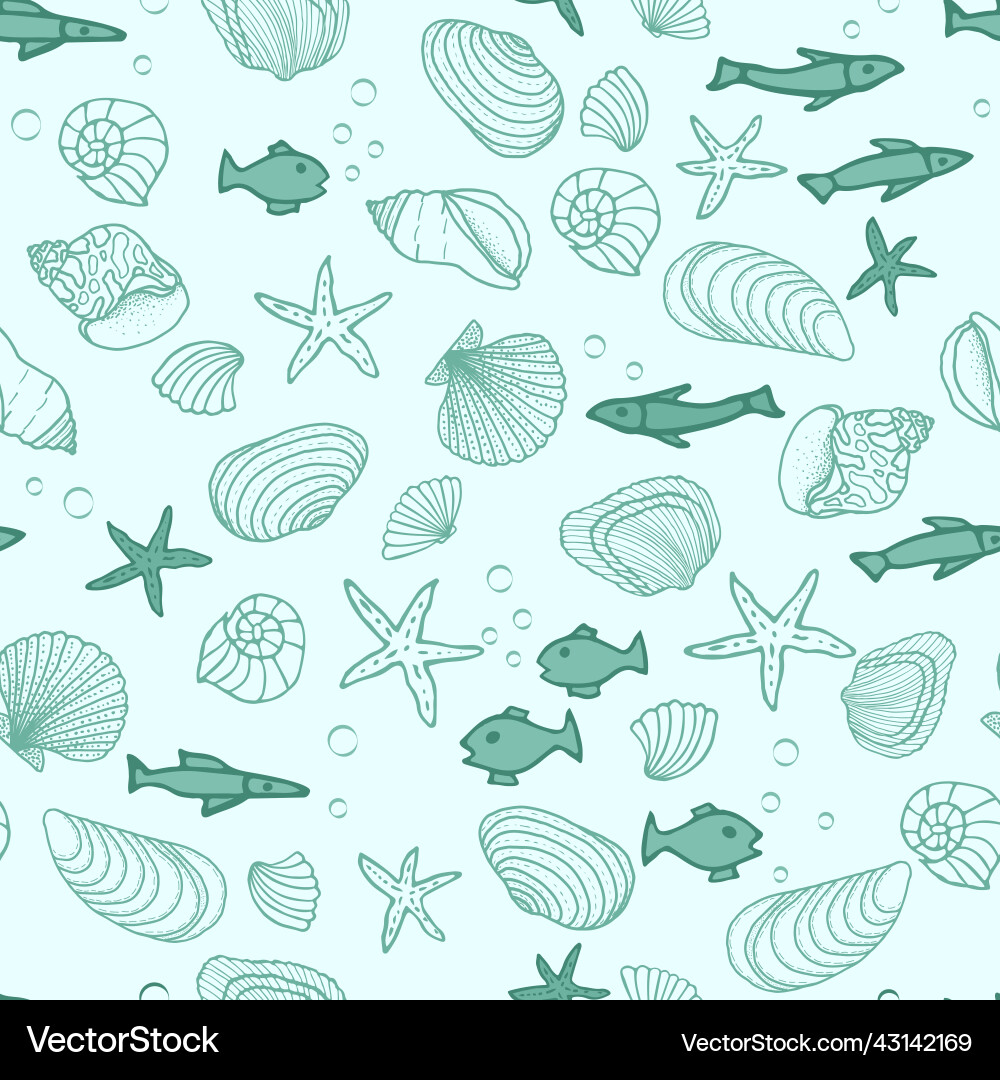 Seamless pattern with fish icons shells starfish Vector Image