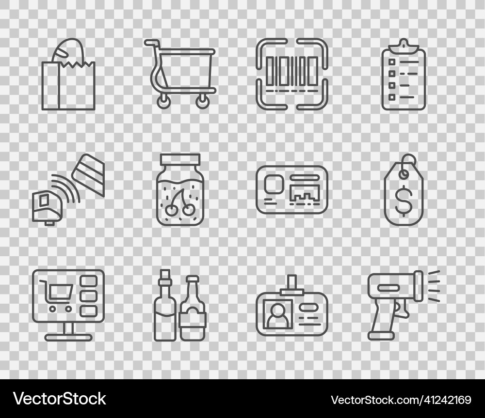 Set line shopping cart on computer scanner Vector Image