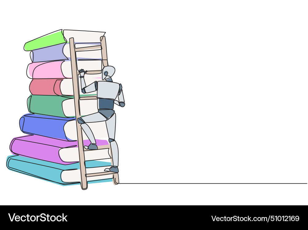 Single one line drawing smart robot climbs Vector Image
