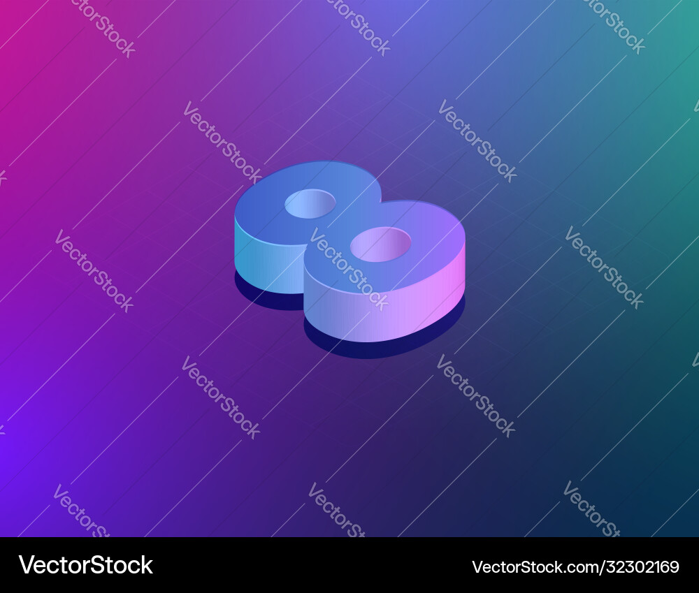 Three dee tech font character 8 isometric Three dee tech font character 8 isometric vector image