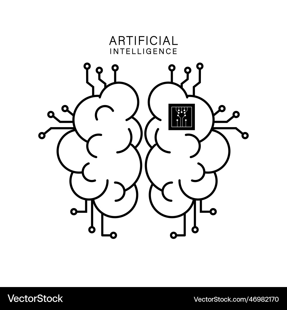 Artificial intelligence brain with microchip icon Artificial intelligence brain with microchip icon vector image