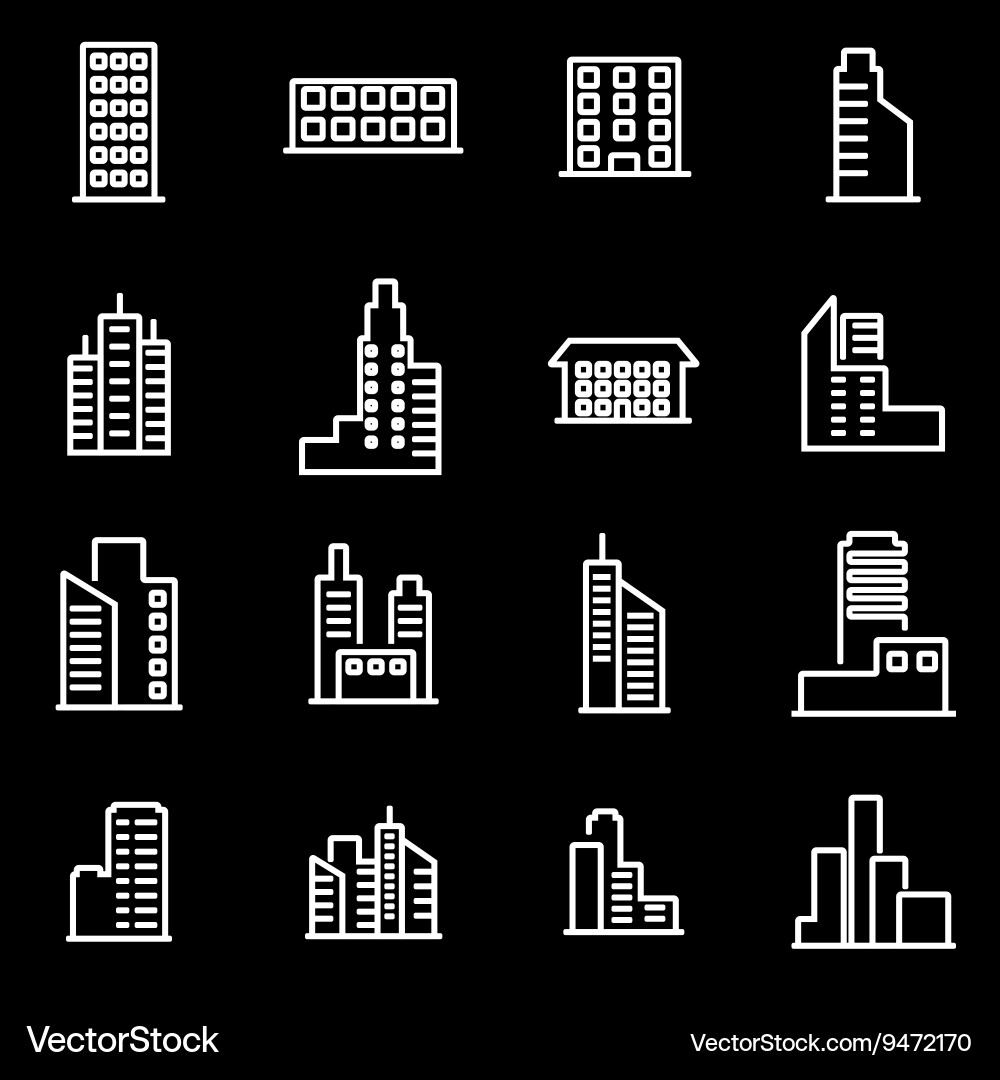 Building Icon Set - Line Style vector image