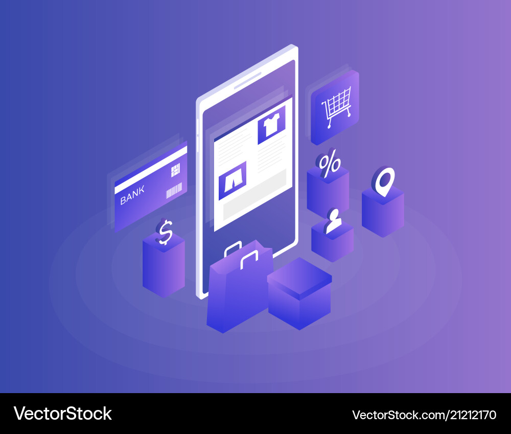 Concept of online shop bank card and shopping bag Concept of online shop bank card and shopping bag vector image