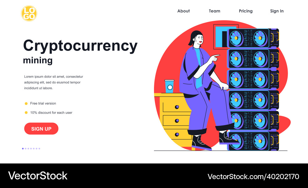 Cryptocurrency mining web banner concept Cryptocurrency mining web banner concept vector image