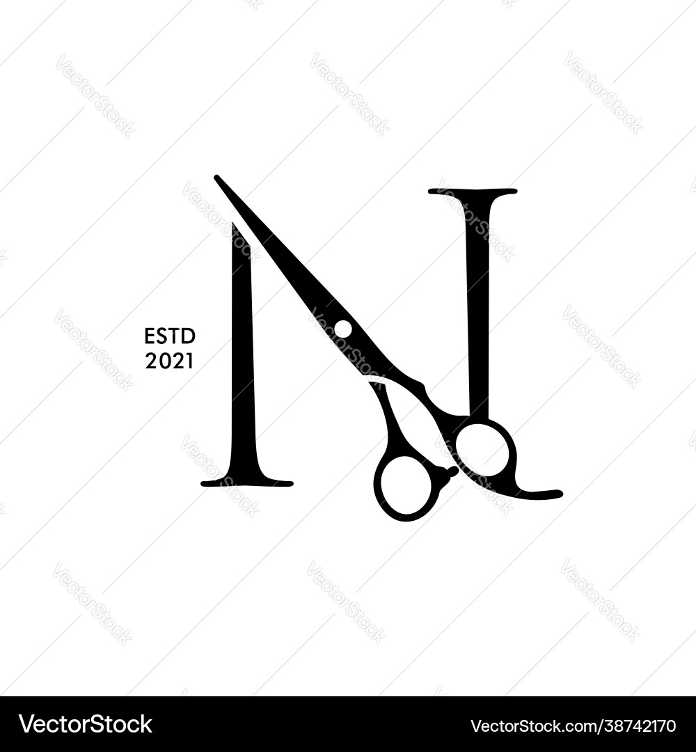 Elegant initial n scissors Elegant initial n scissors vector image
