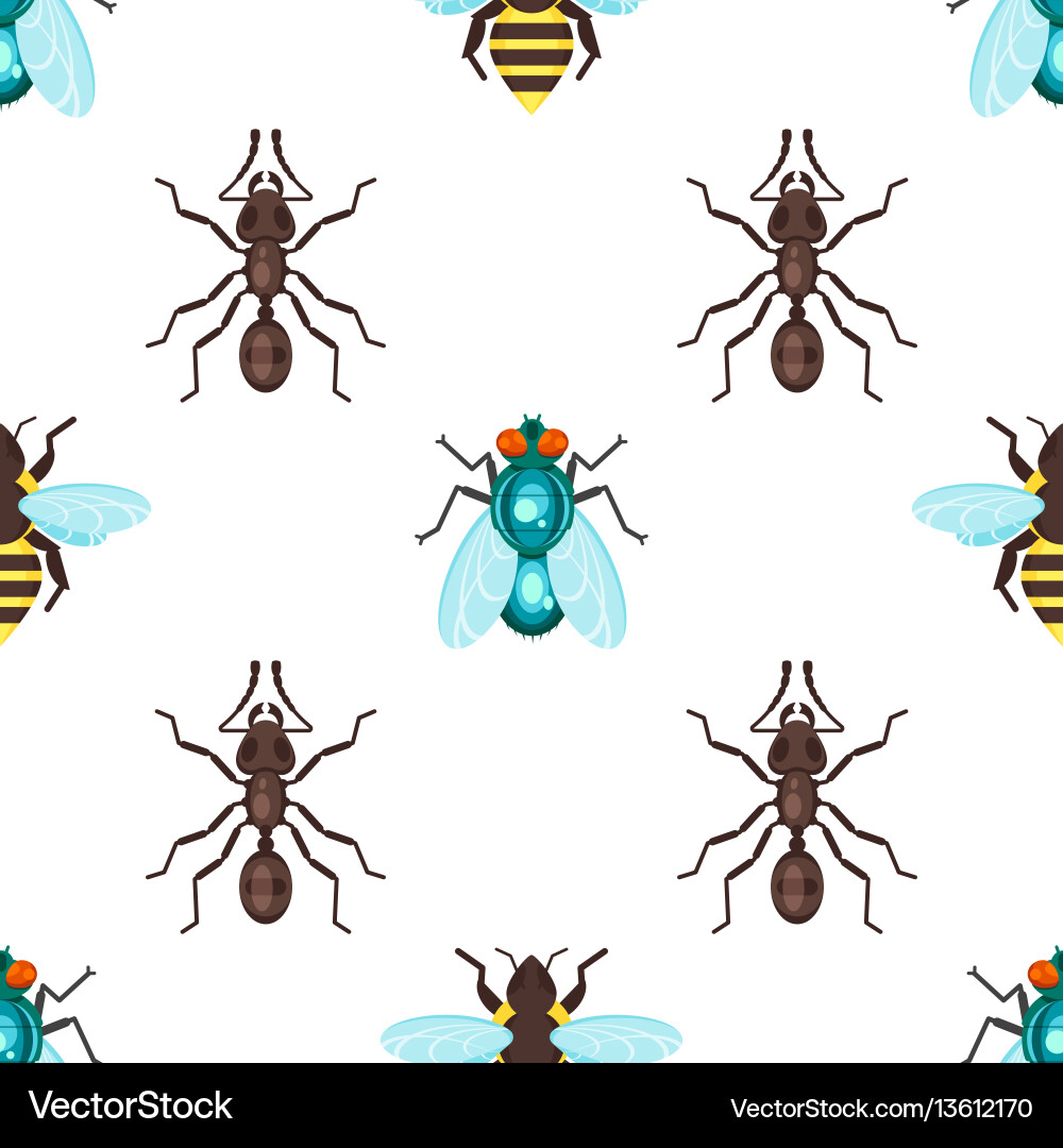Flat style seamless pattern with ants bees and fly vector image