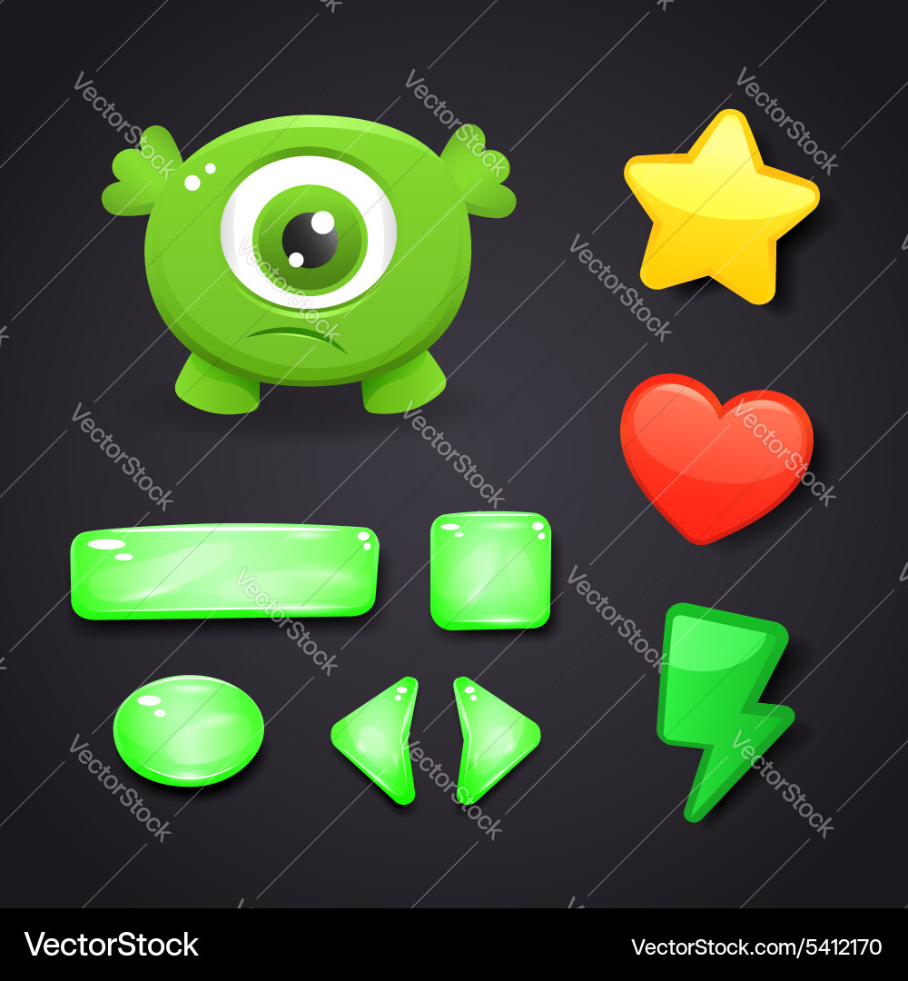 Game UI Icon Set - Monsters & Buttons vector image