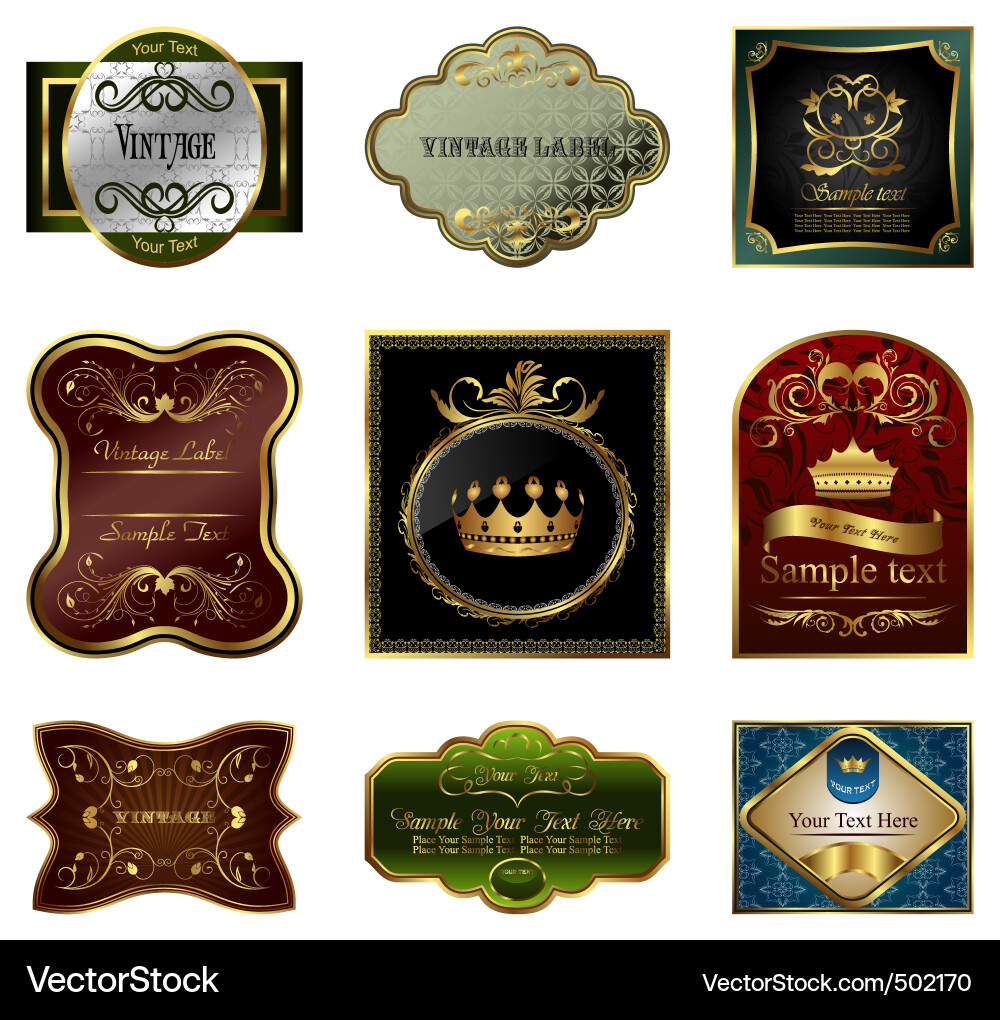 Gold Frames & Labels Set Vektorbild