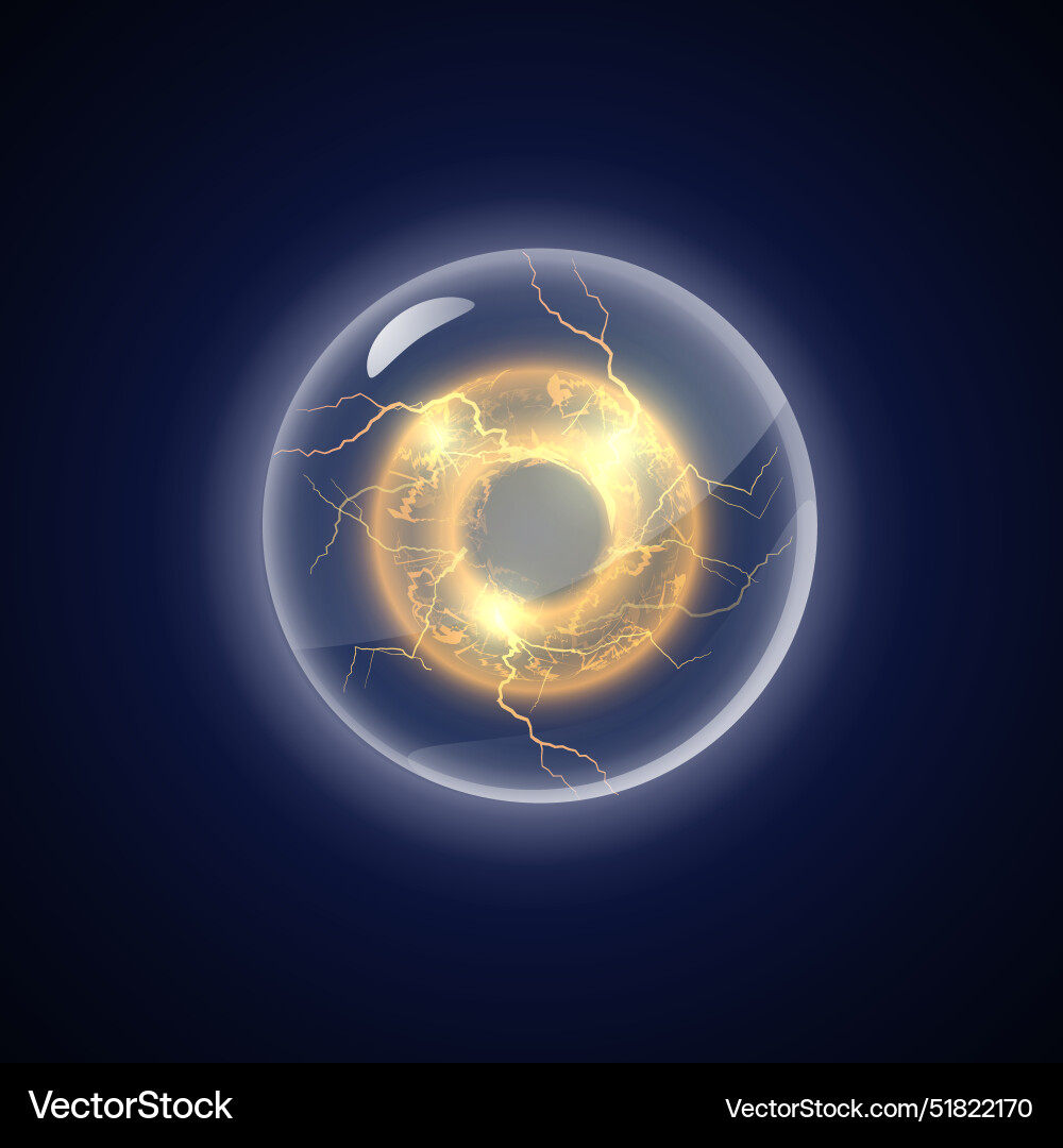 Lightning round frame in sphere shield yellow Lightning round frame in sphere shield yellow Vector Image