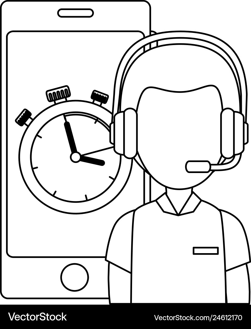 Logistic worker with smartphone and chronometer Logistic worker with smartphone and chronometer vector image