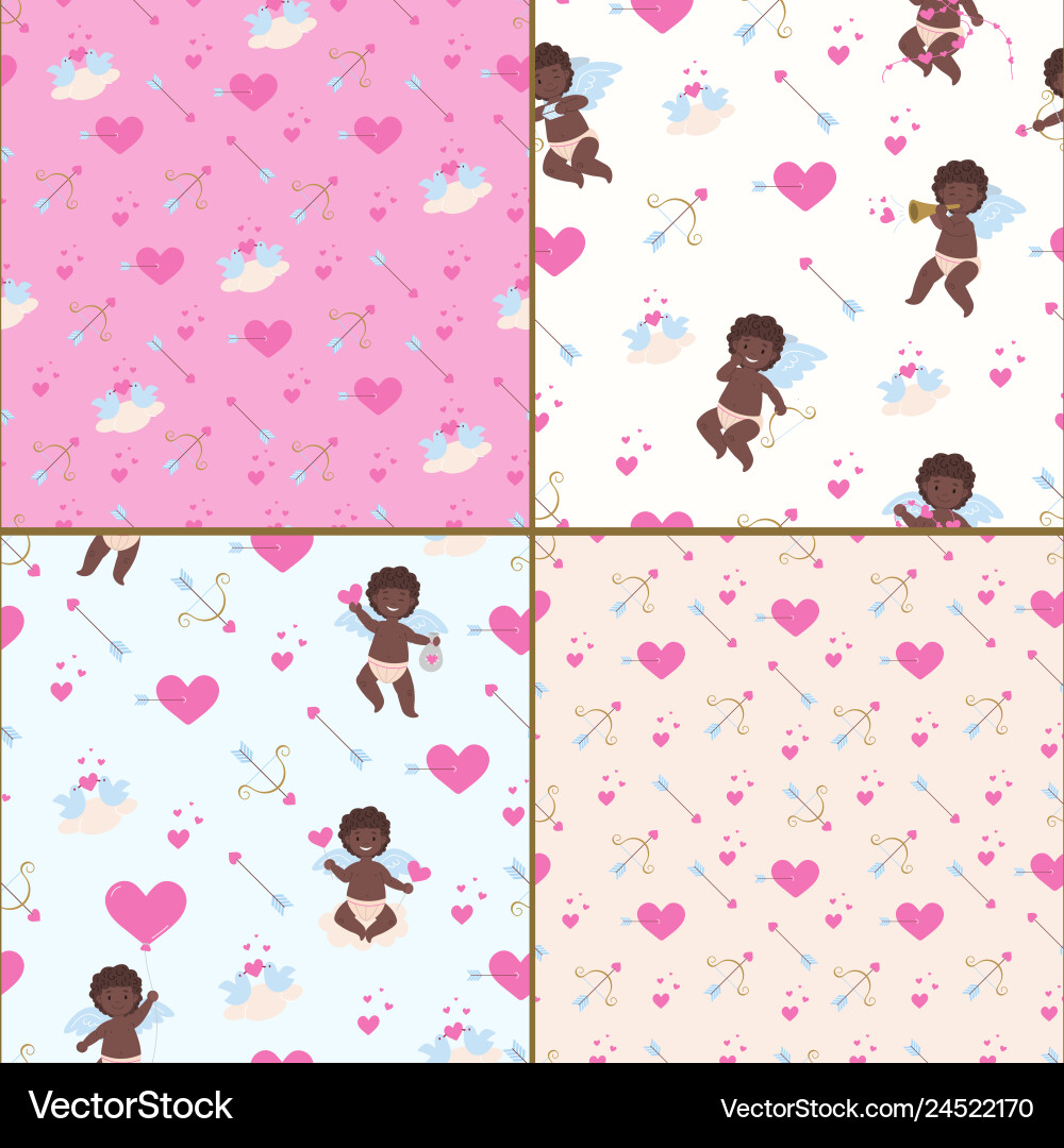 Patternes for valentines day with african cupid Patternes for valentines day with african cupid vector image