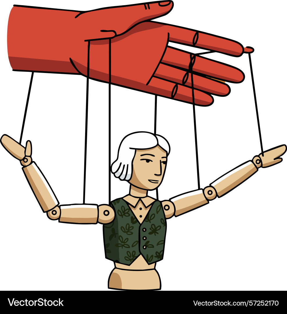 Puppet Marionette gesteuert durch rote Handketten Puppet Marionette gesteuert durch rote Handketten vektorbild