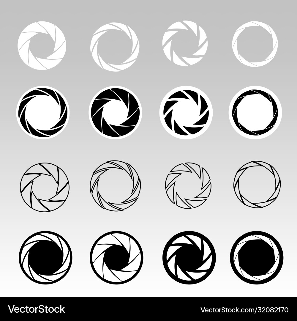 Set black camera shutter icons on abstract Vector Image