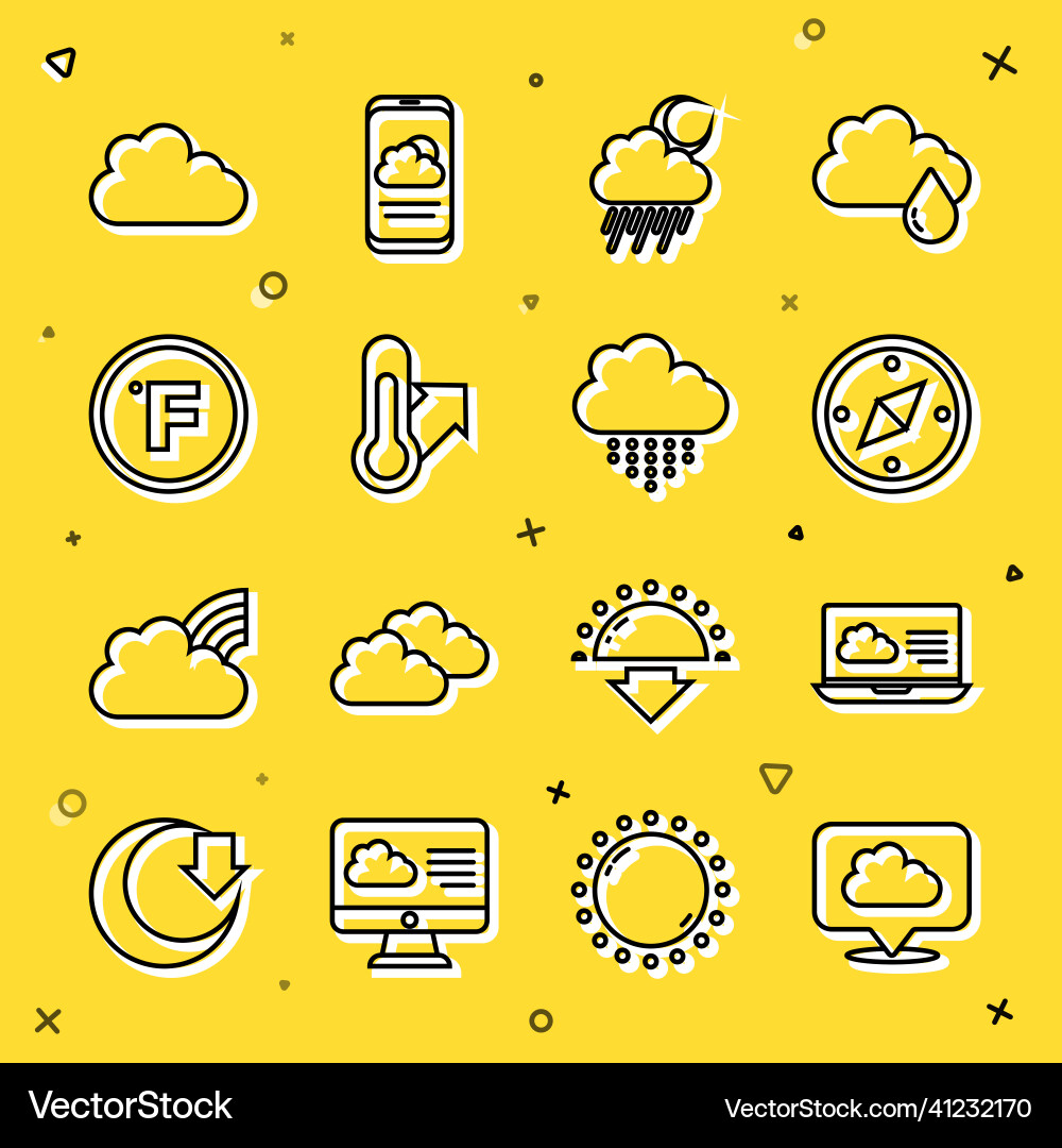 Set line location cloud weather forecast compass Vector Image