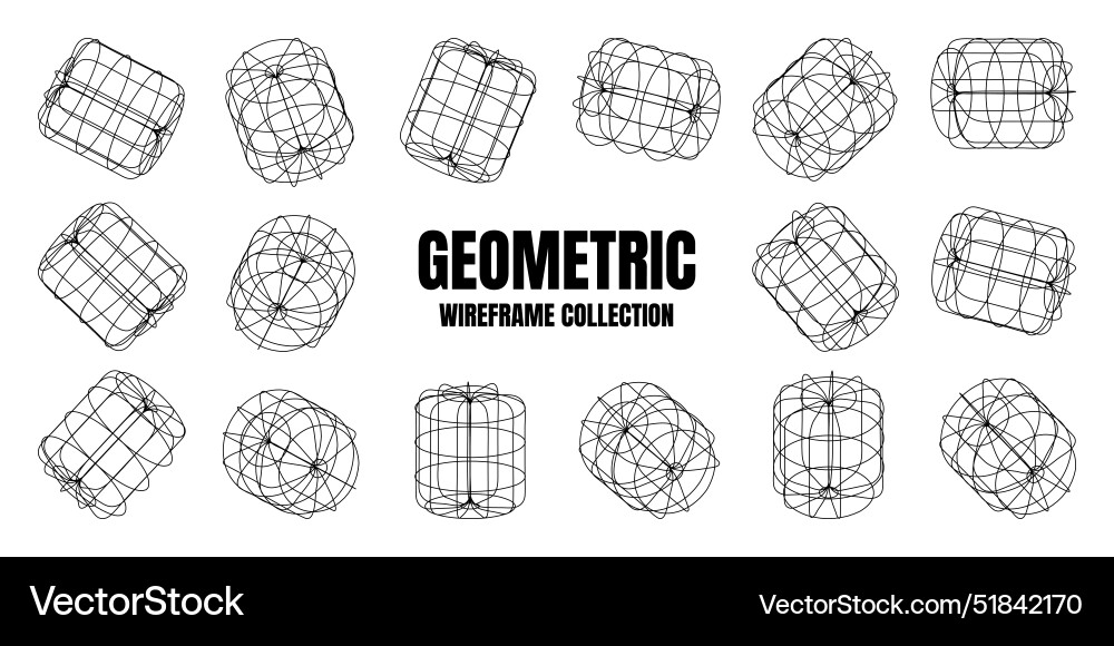 Wireframe lined shapes perspective mesh 3d grid Wireframe lined shapes perspective mesh 3d grid Vector Image