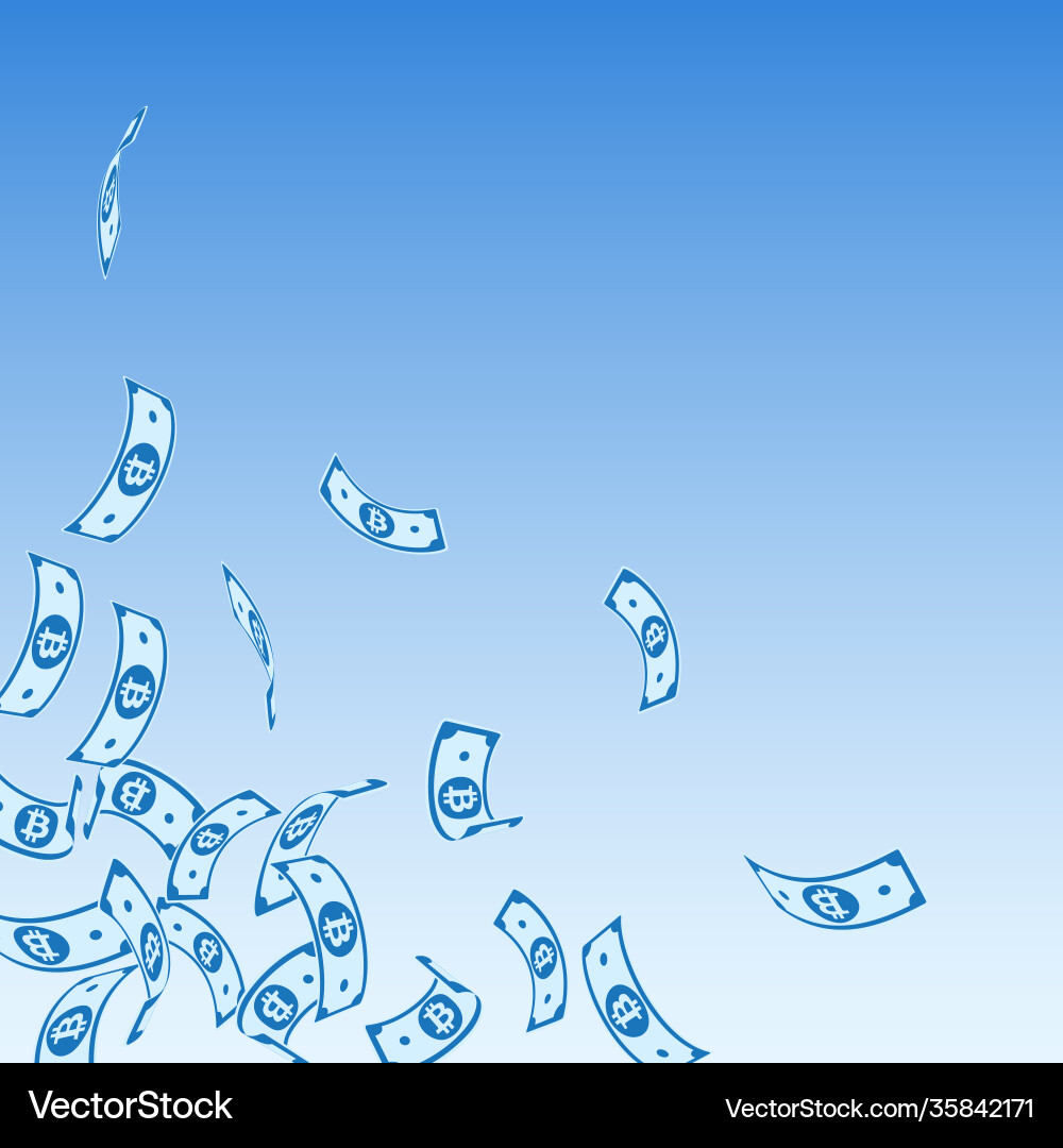 Bitcoin internet currency notes falling floating Bitcoin internet currency notes falling floating vector image