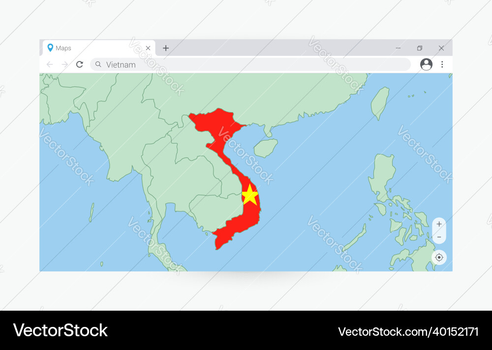 Browser window with map of vietnam searching vector image