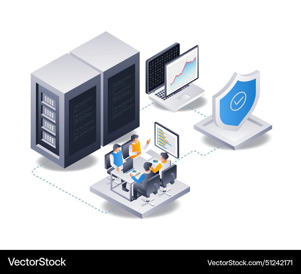 Developer team analyzing cloud server security Vector Image