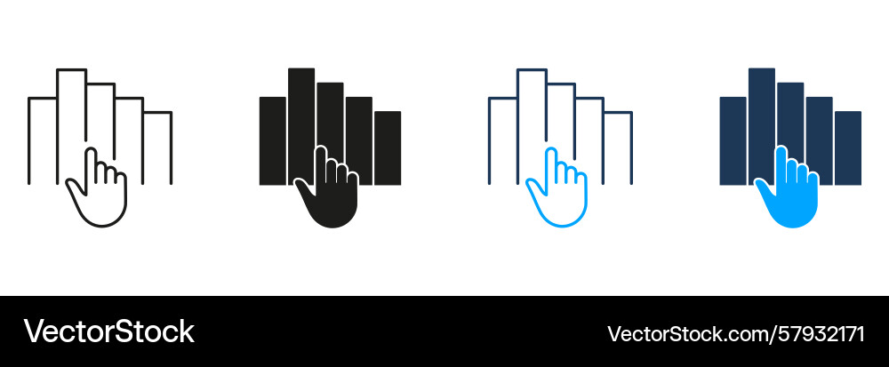 Hand touching bar graph line and solid icon set vector image