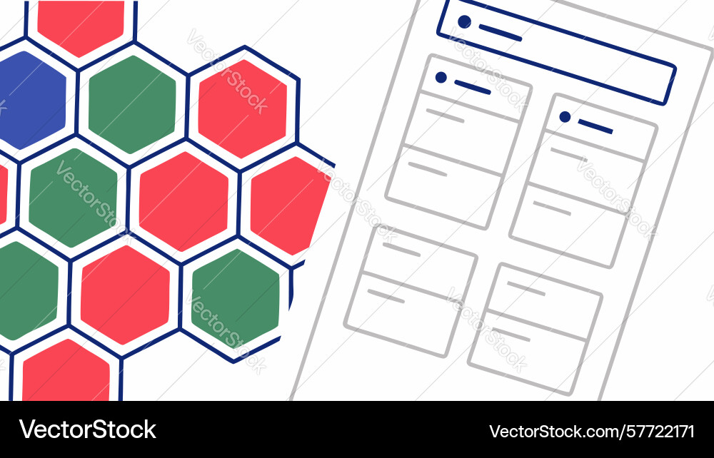 Hexagonal pattern with web layout elements design vector image