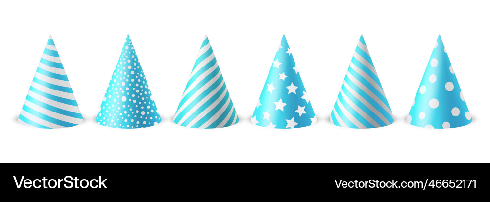 Realistic Blue & White Birthday Hats Vector Image