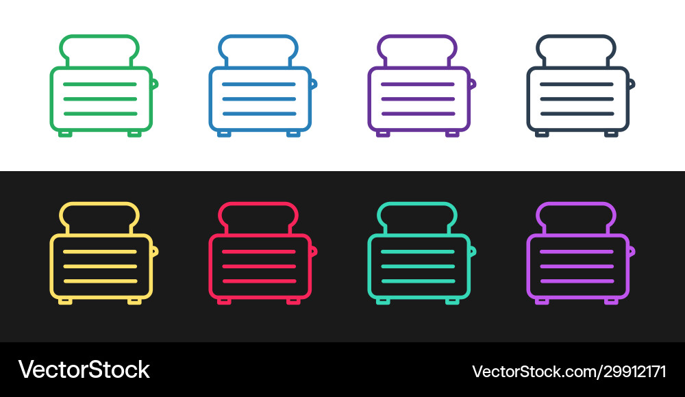 Set line toaster with toasts icon isolated Vector Image