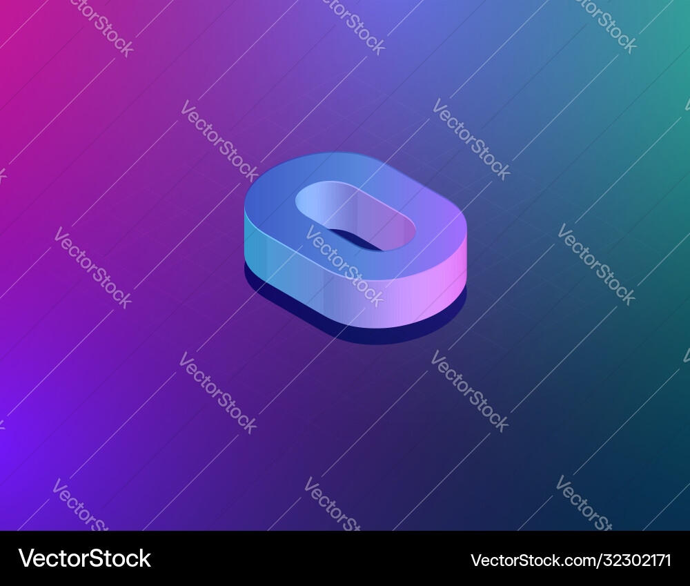 Three dee tech font character 0 isometric Three dee tech font character 0 isometric vector image