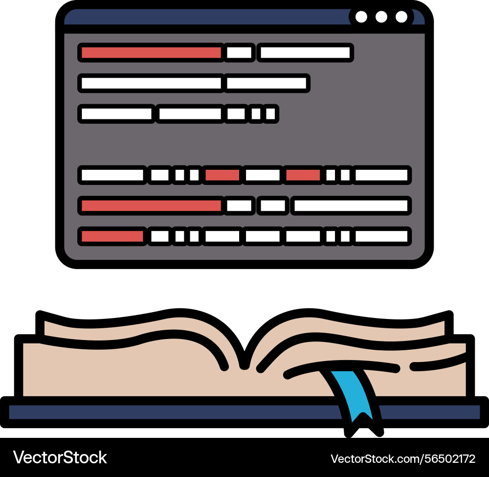 A computer monitor with book open on the right Vector Image