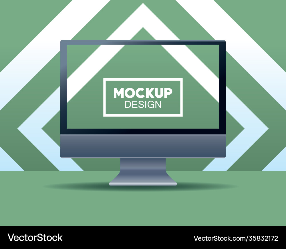 Desktop computer mockup branding with square frame Desktop computer mockup branding with square frame vector image