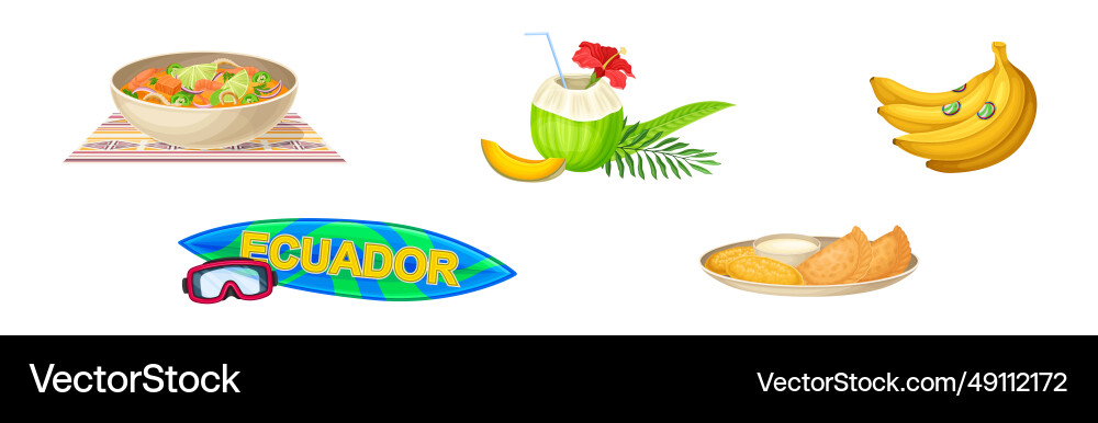 Different ecuador objects and national symbols Vector Image