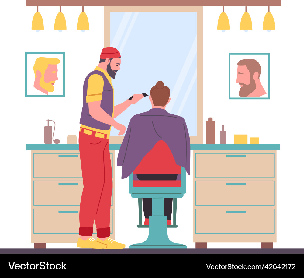 Friseur mit Man-Client Friseur geben Frisuren Friseur mit Man-Client Friseur geben Frisuren vektorbild