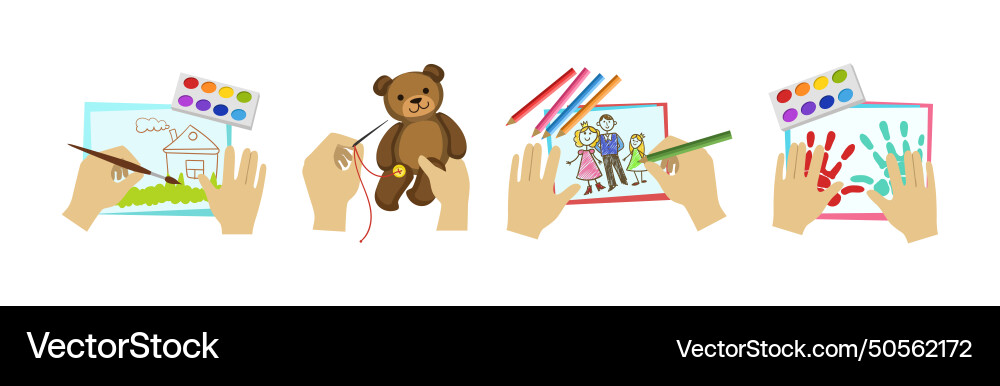 Hands creating craft enjoy workshop activity Vector Image
