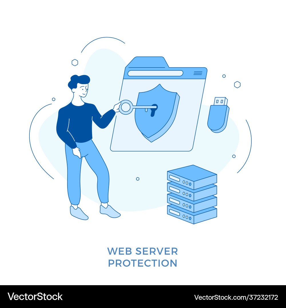 Linear flat web server protection network Linear flat web server protection network vector image