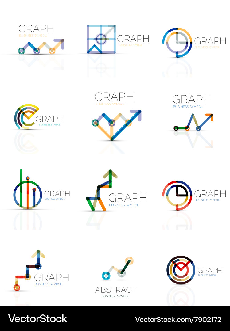 Linear graph and chart abstract logo set vector image