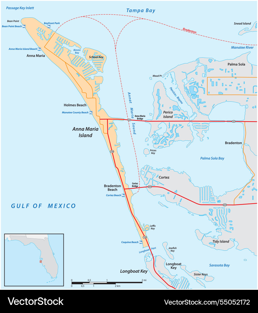 Map of anna maria island florida - Map Of Anna Maria Island Florida United States Vector 55052172 
