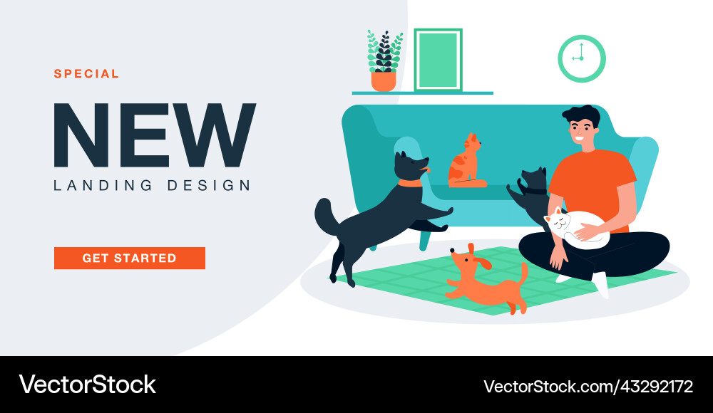 Pet owner playing with cats and dogs in home Pet owner playing with cats and dogs in home Vector Image