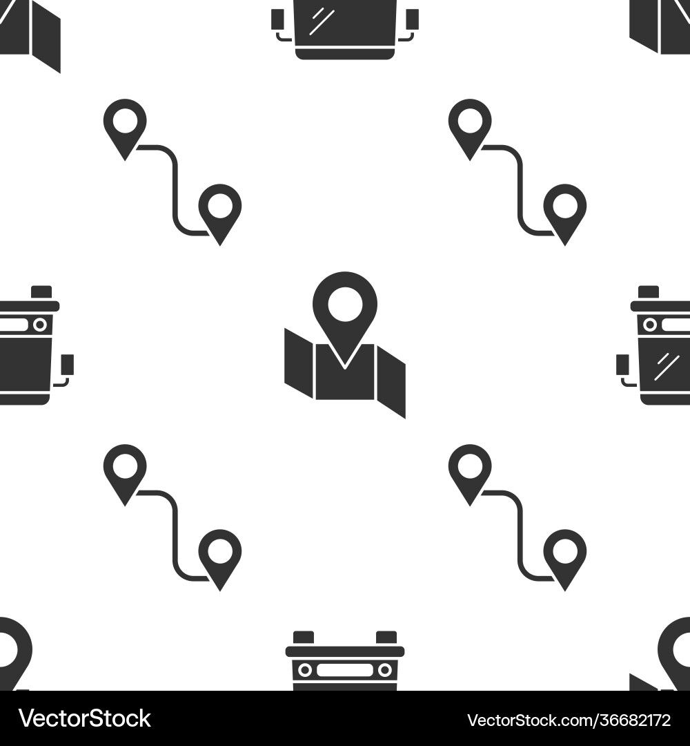 Set bus folded map with location marker and route Set bus folded map with location marker and route Vector Image