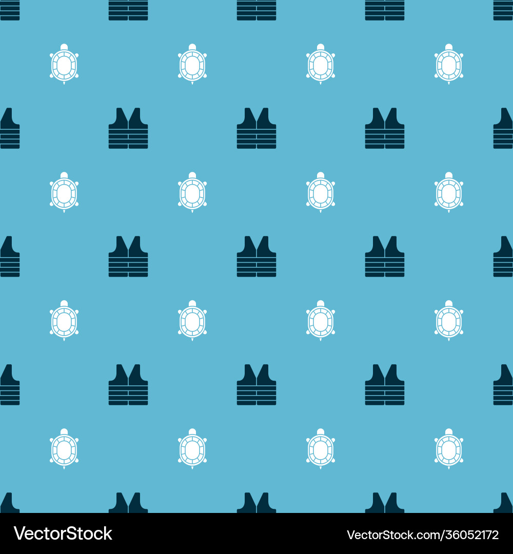 Set life jacket and turtle on seamless pattern Vector Image